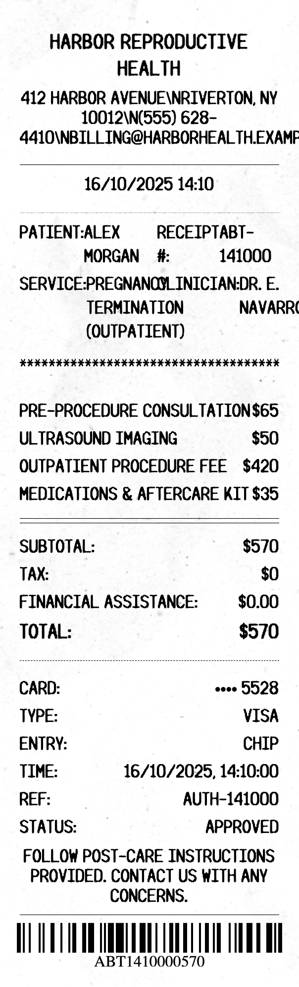 Abortion Receipt - Professional receipt template preview