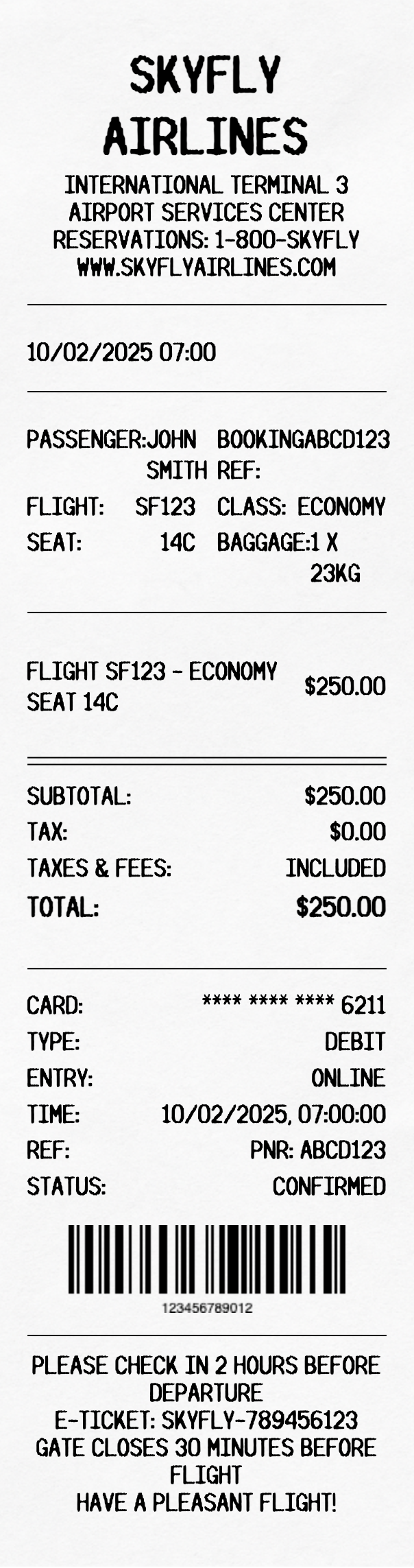 Airline Receipt - Professional receipt template preview