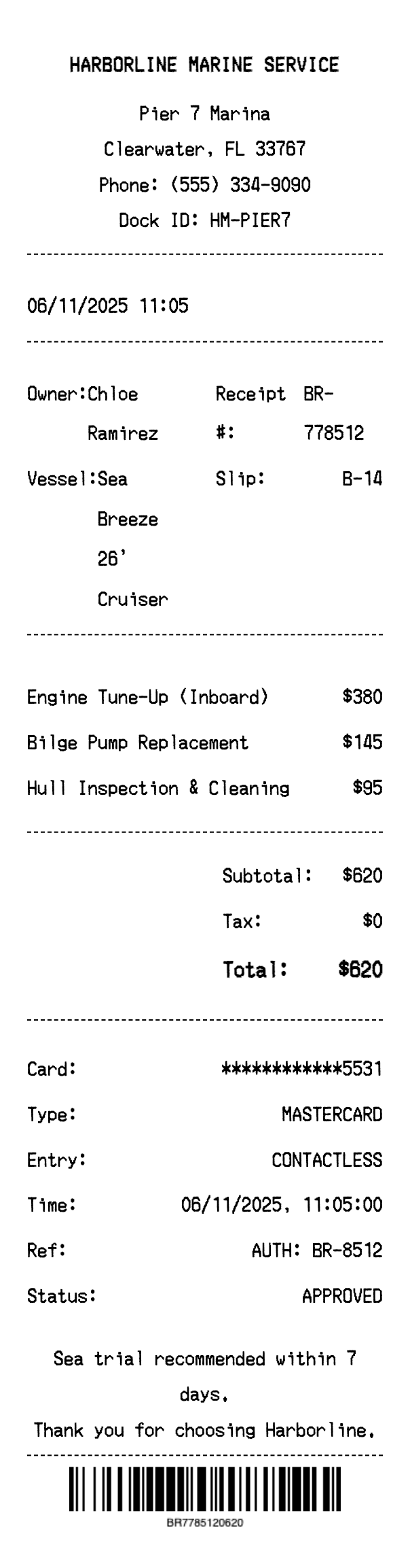 Boat Repair Receipt preview