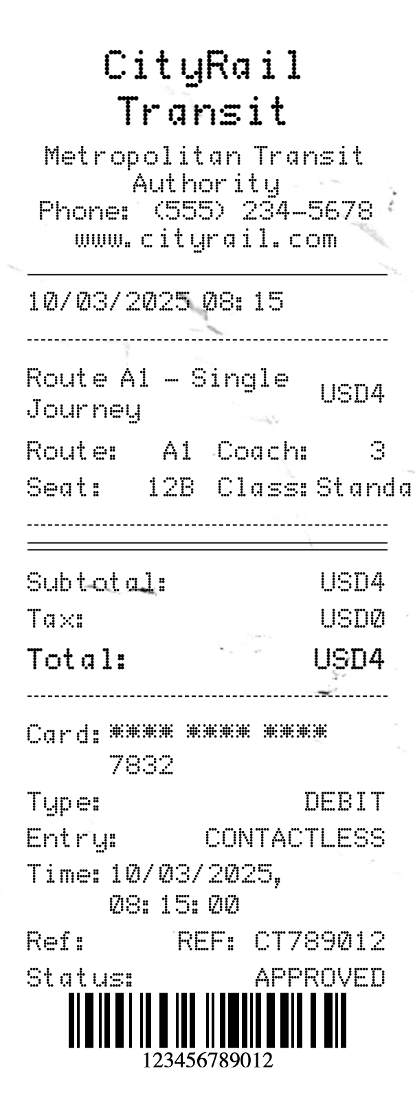 Bus/Train Receipt - Professional receipt template preview
