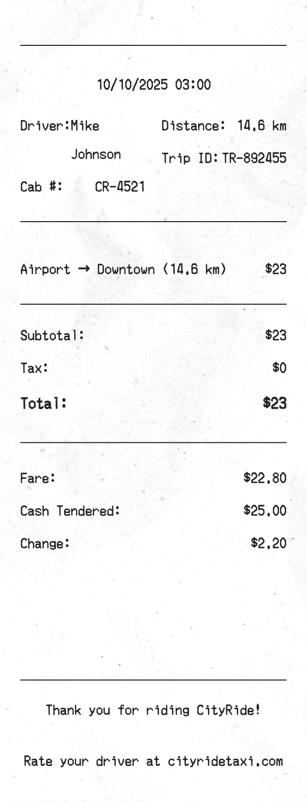 Cab Receipt - Professional receipt template preview
