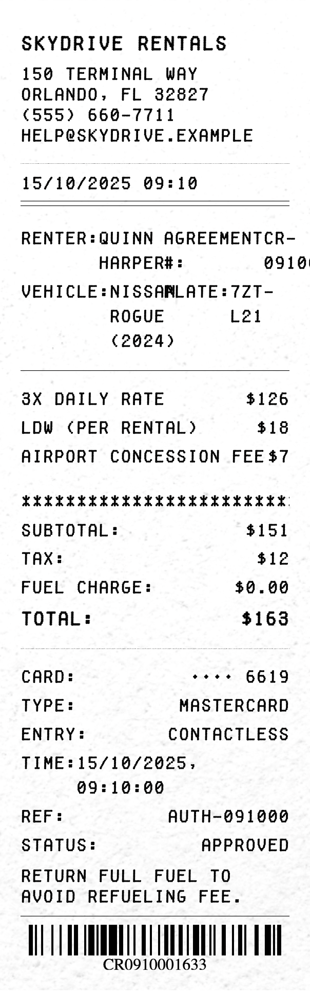Car Rental Receipt - Professional receipt template preview