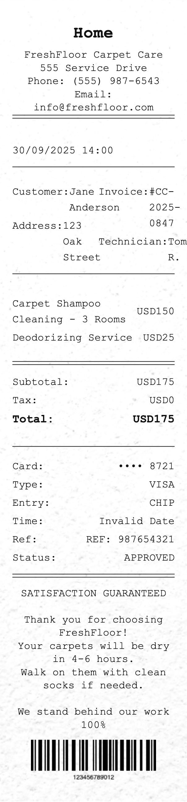 Carpet Cleaning Receipt - Professional receipt template preview
