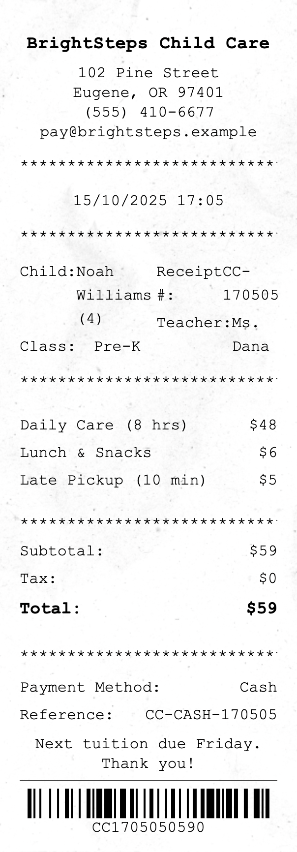Child Care Receipt - Professional receipt template preview