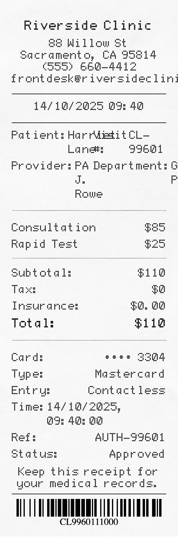 Clinic Receipt - Professional receipt template preview