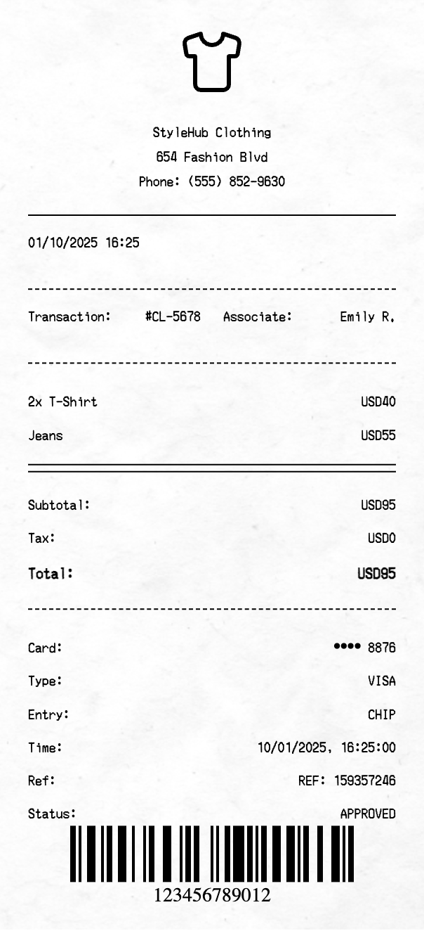 Clothing Receipt - Professional receipt template preview