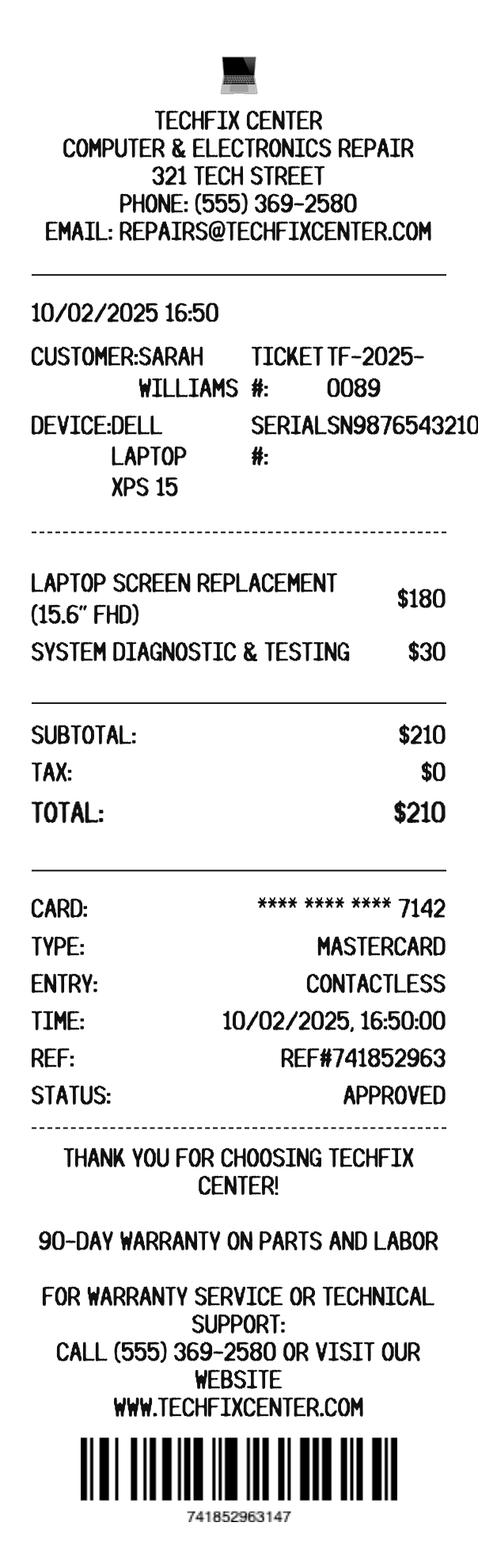 Computer Repair Receipt - Professional receipt template preview