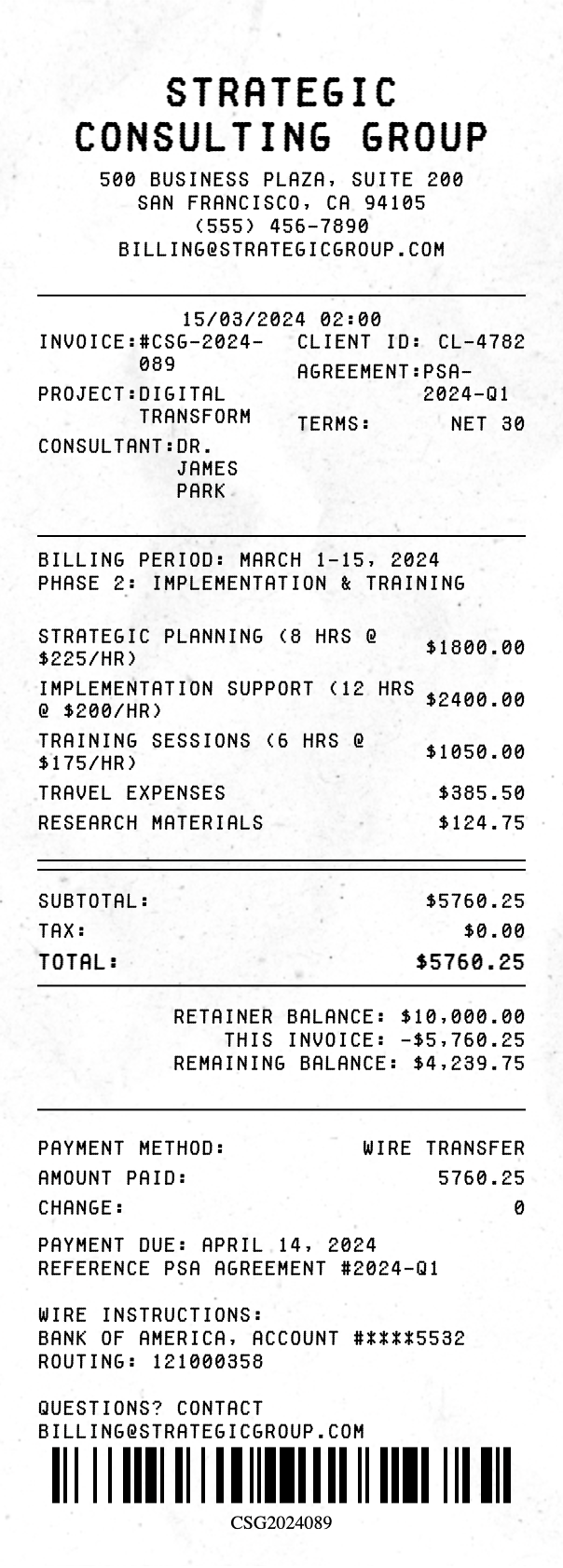 Consulting Receipt - Professional receipt template preview