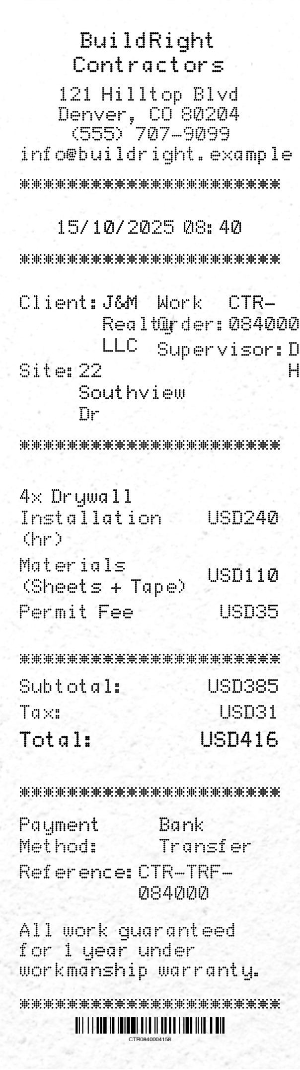 Contractor Receipt - Professional receipt template preview