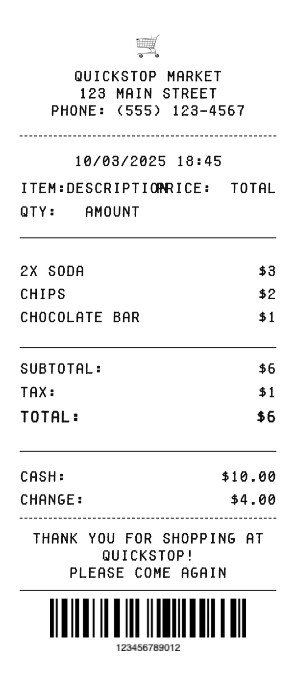 Convenience Store Receipt - Professional receipt template preview