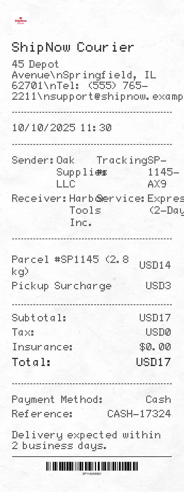 Courier Service Receipt - Professional receipt template preview