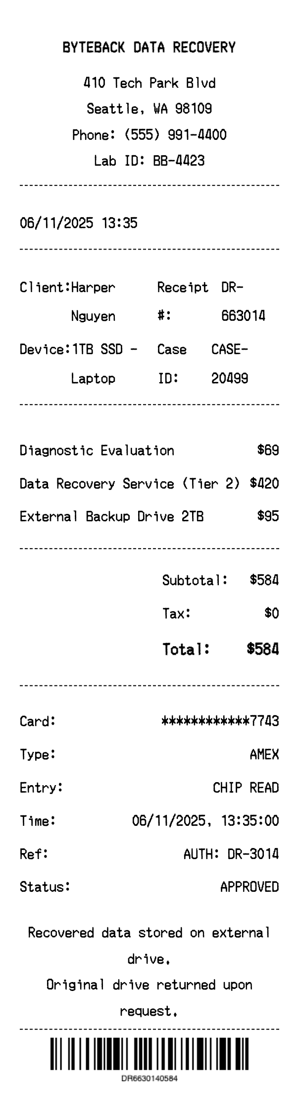 Data Recovery Receipt - Professional receipt template preview