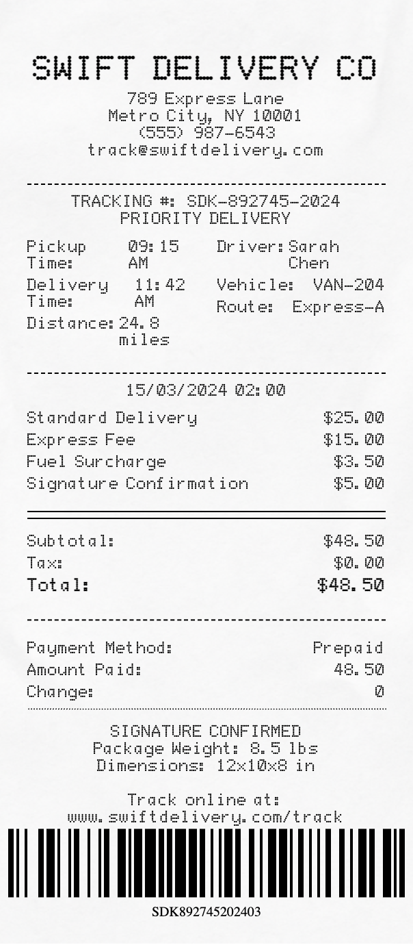 Delivery Receipt receipt template preview
