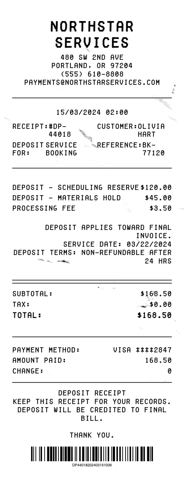 Deposit Receipt - Professional receipt template preview