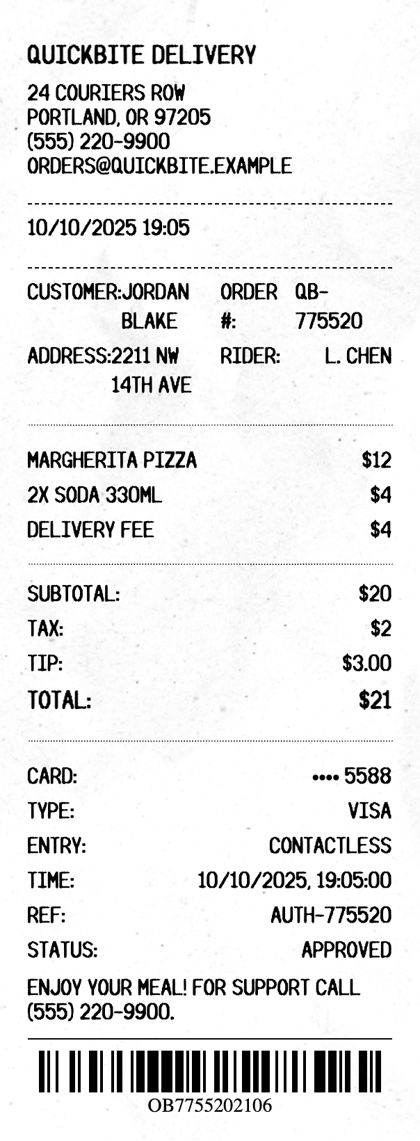 Food Delivery Receipt - Professional receipt template preview