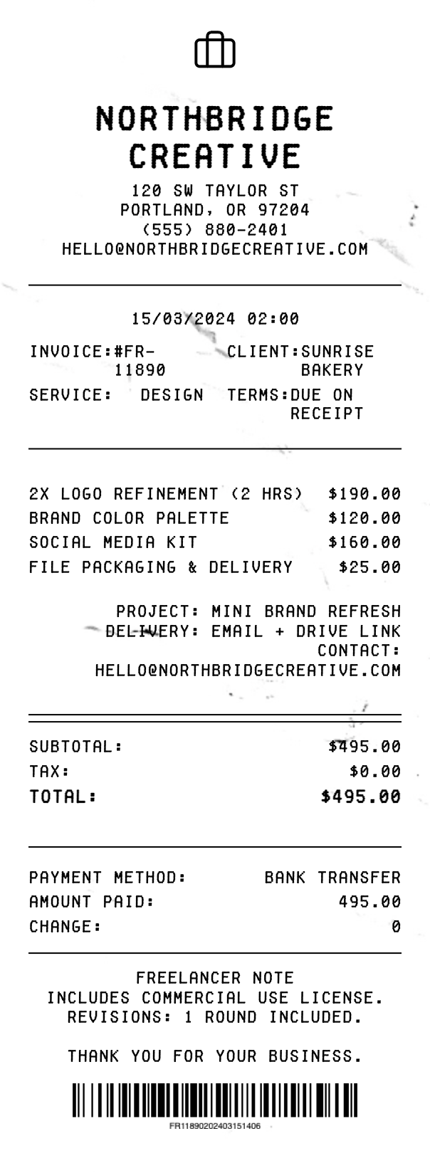 Freelancer Receipt - Professional receipt template preview