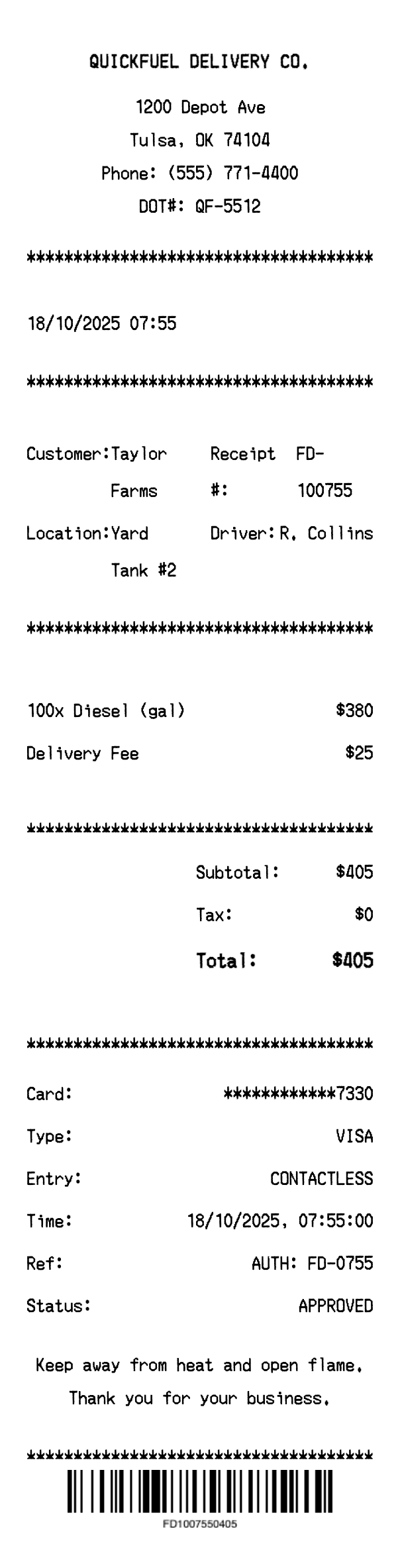 Fuel Delivery Receipt - Professional receipt template preview
