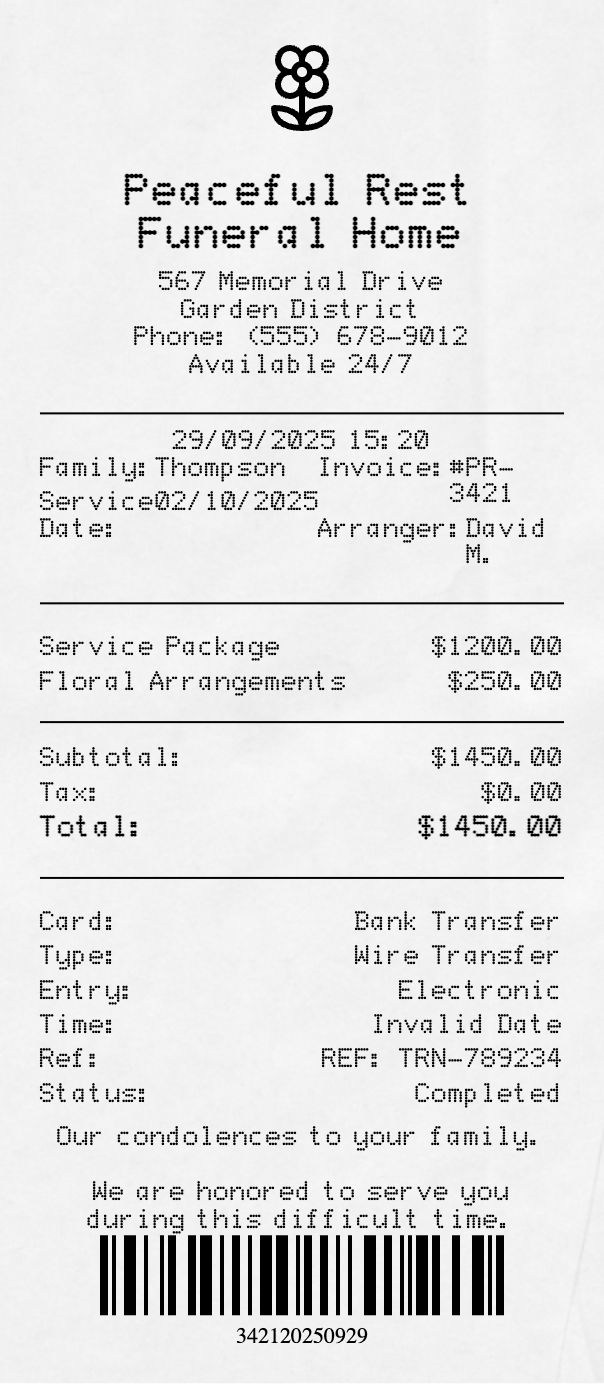 Funeral Receipt - Professional receipt template preview