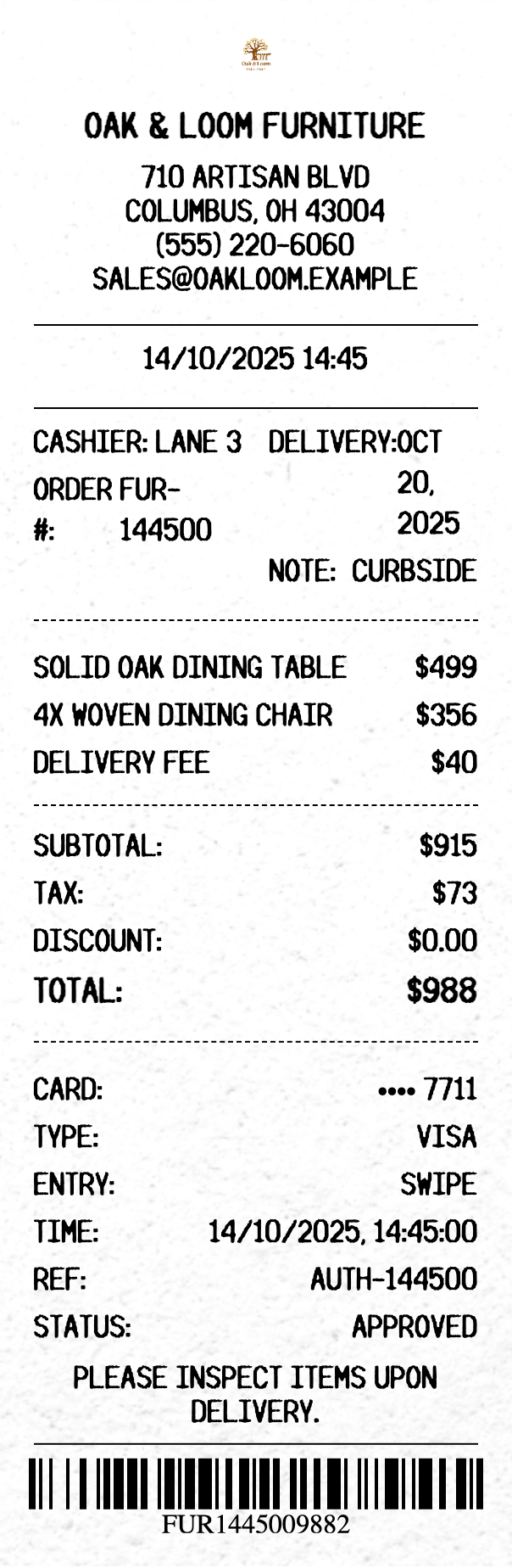 Furniture Receipt - Professional receipt template preview