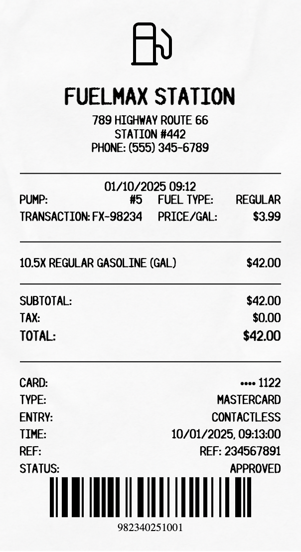 Gas Receipt - Professional receipt template preview