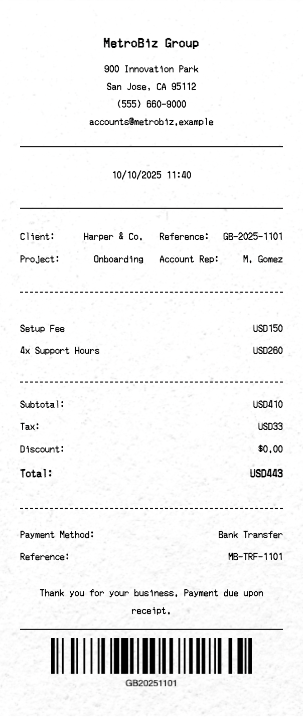 Generic Business Receipt - Professional receipt template preview