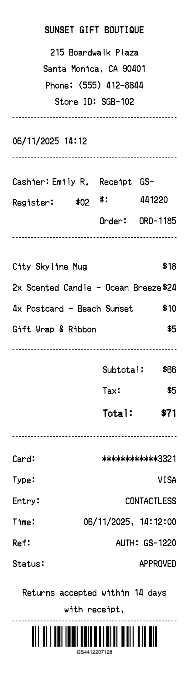 Gift Shop Receipt - Professional receipt template preview