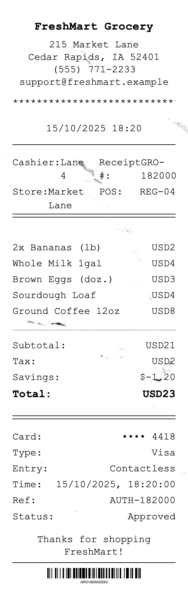 Grocery Receipt - Professional receipt template preview