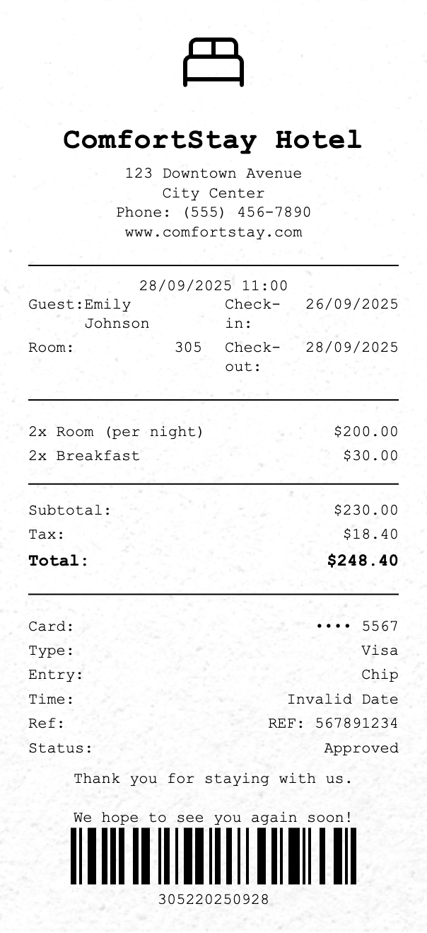 Hotel Receipt - Professional receipt template preview
