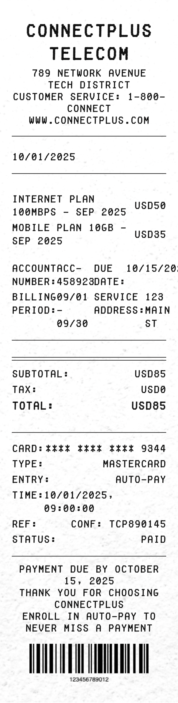 Internet/Phone Bill - Professional receipt template preview