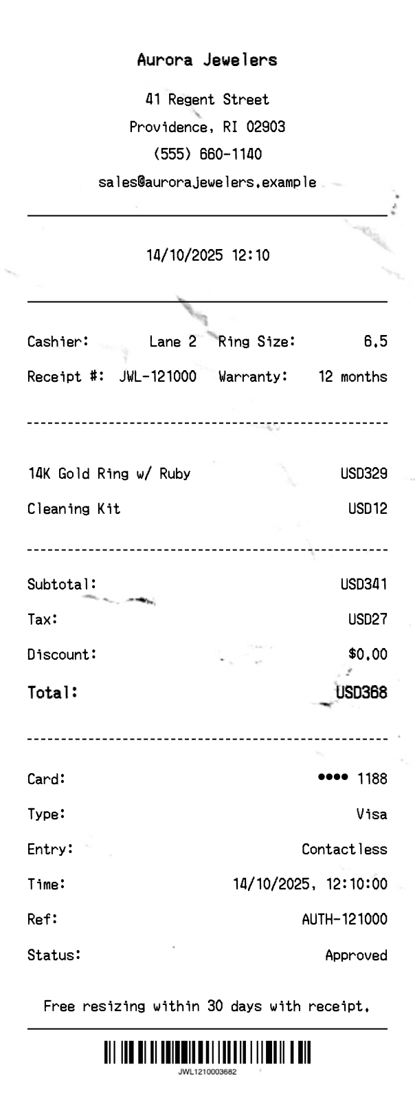 Jewelry Receipt - Professional receipt template preview