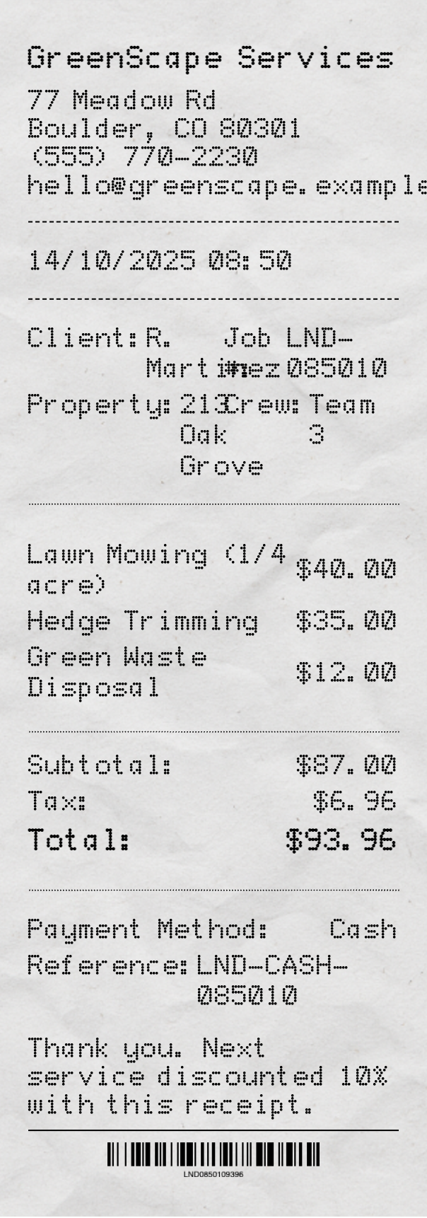 Landscaping Receipt preview