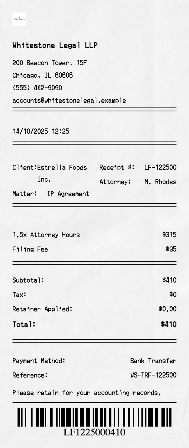 Law Firm Receipt - Professional receipt template preview