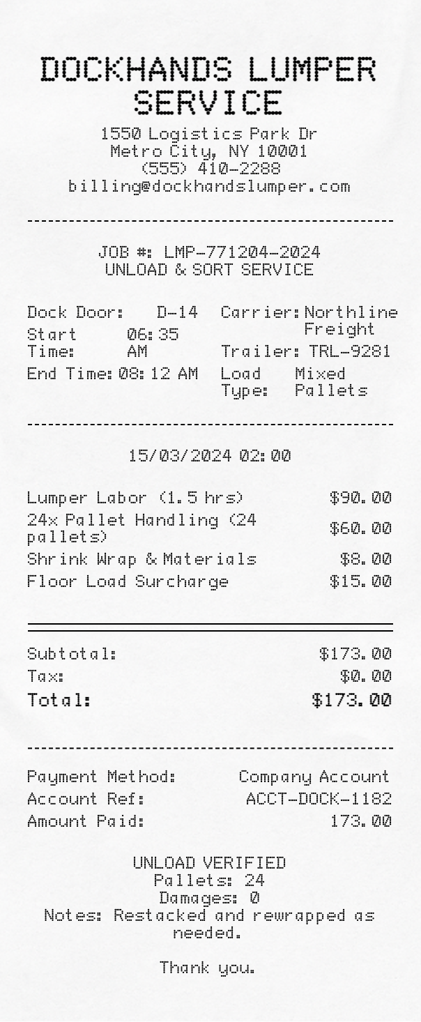 Lumper Receipt - Professional receipt template preview