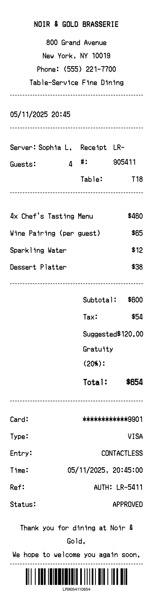 Luxury Restaurant Receipt - Professional receipt template preview