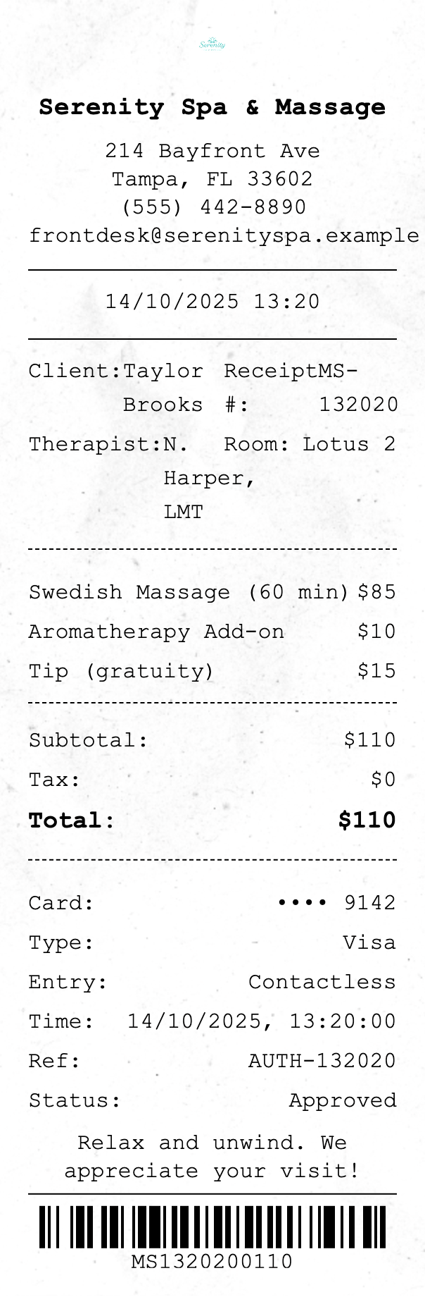 Massage Receipt - Professional receipt template preview