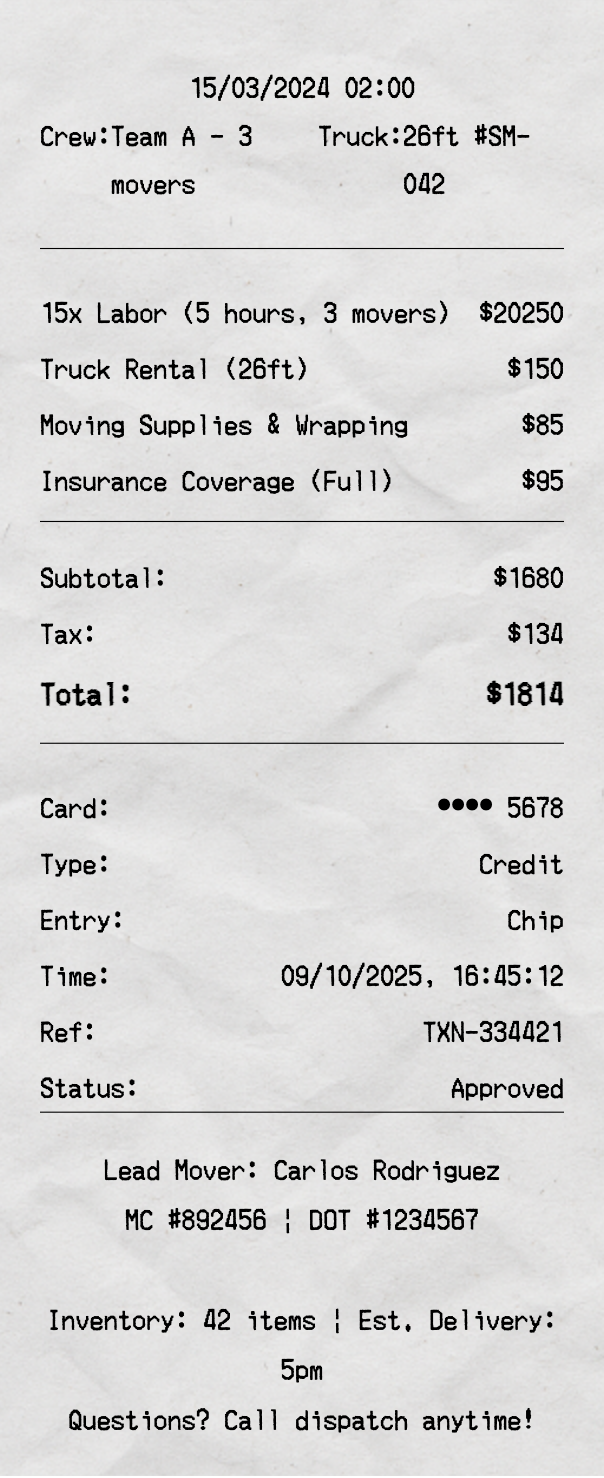 Moving Receipt - Professional receipt template preview