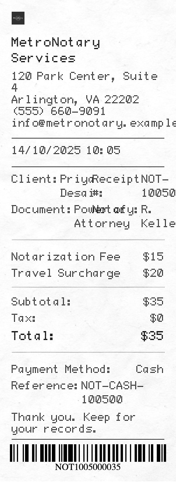 Notary Receipt - Professional receipt template preview