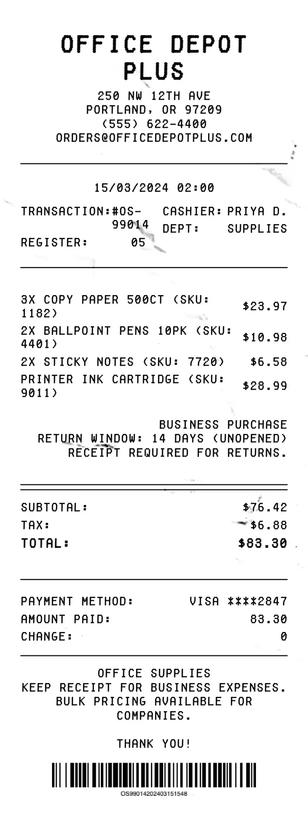 Office Supplies Receipt - Professional receipt template preview