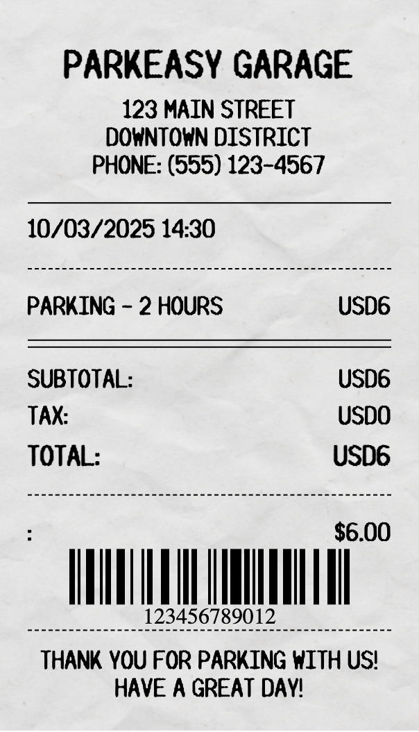 Parking Receipt - Professional receipt template preview