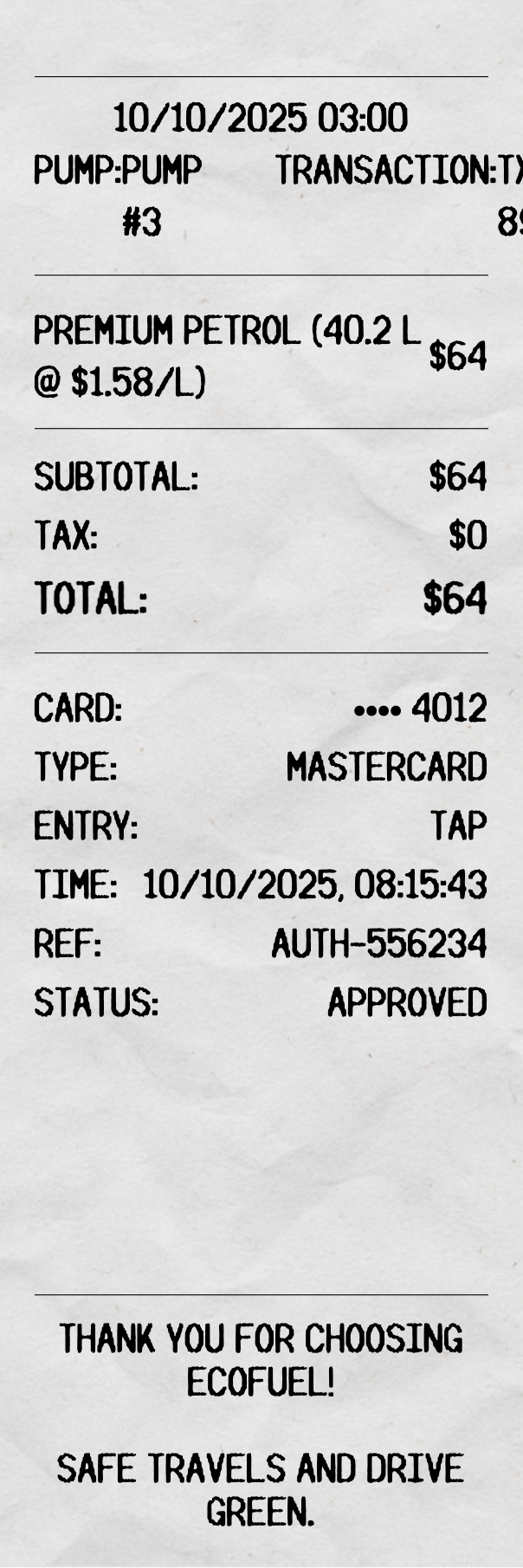 Petrol Pump Receipt - Professional receipt template preview