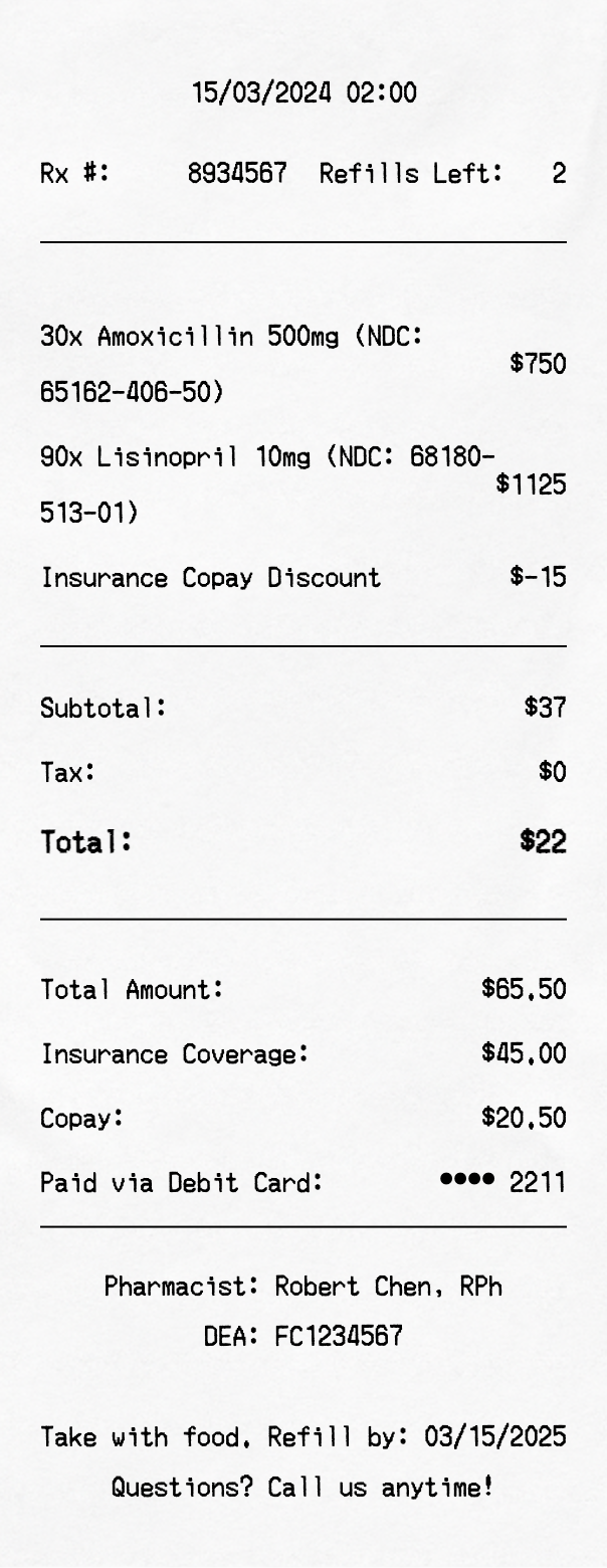 Pharmacy Receipt - Professional receipt template preview