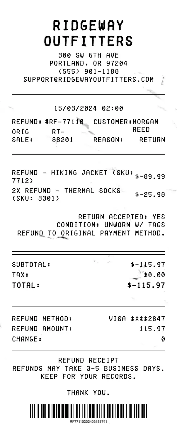 Refund Receipt - Professional receipt template preview