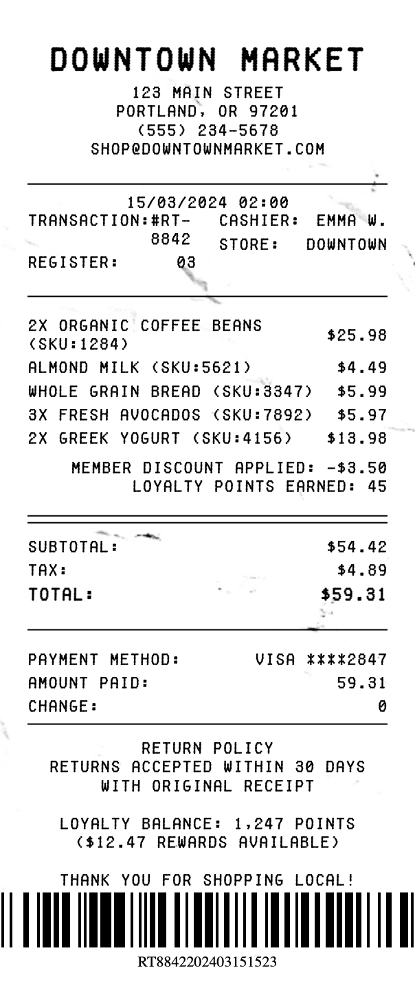 Retail Receipt receipt template preview