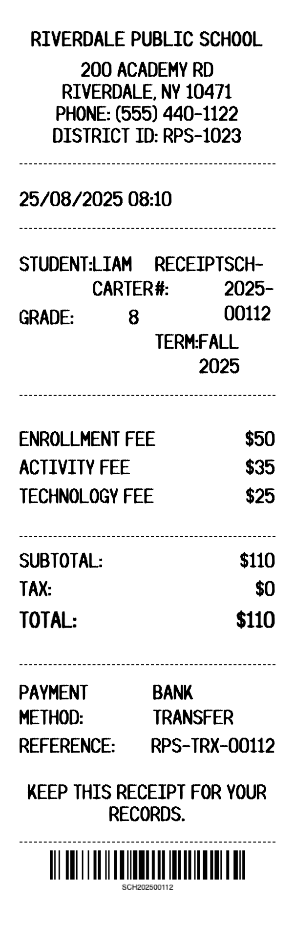 School Fee Receipt - Professional receipt template preview
