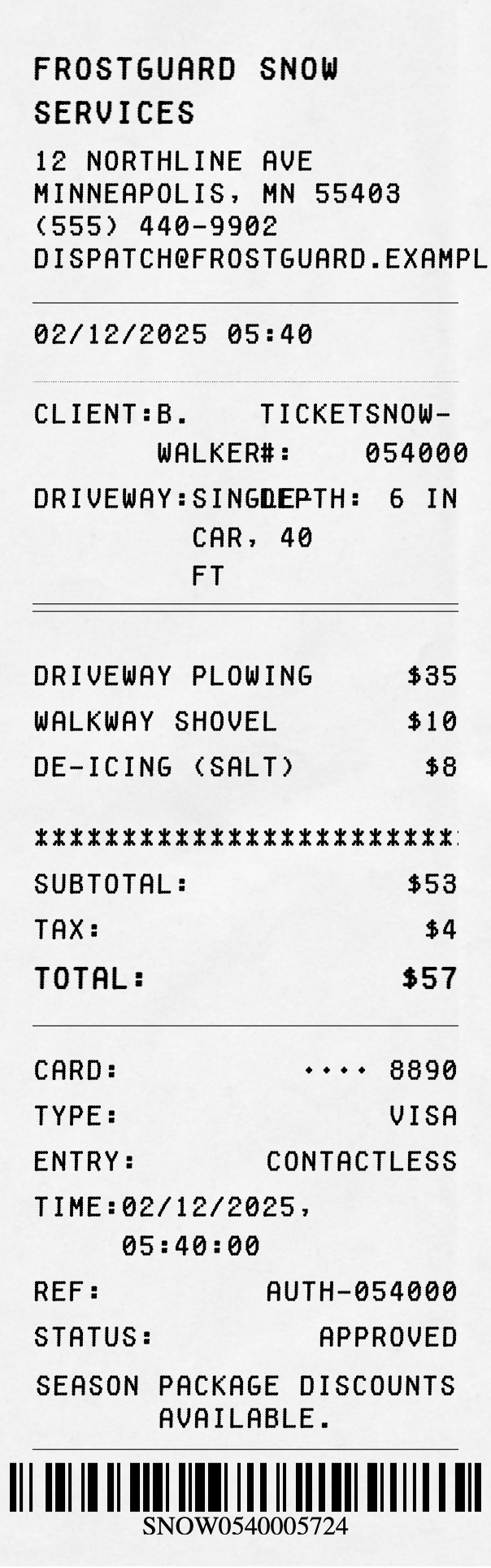 Snow Removal Receipt preview