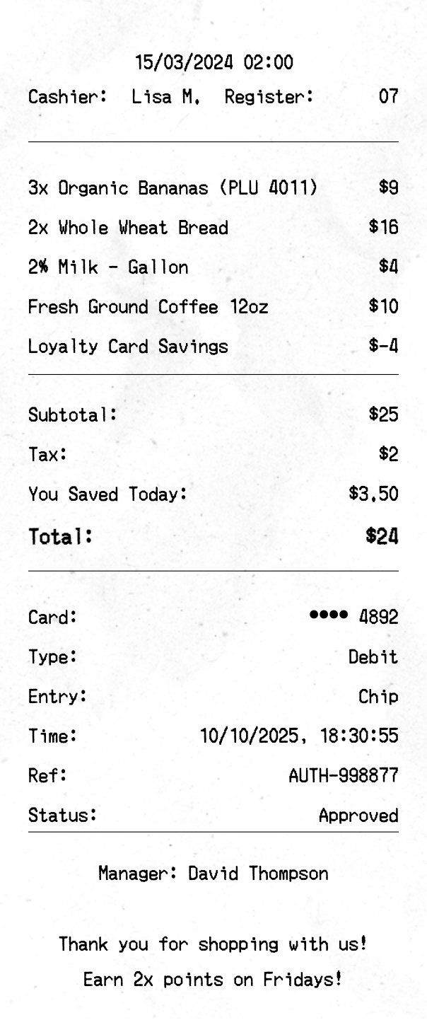 Supermarket Receipt - Professional receipt template preview