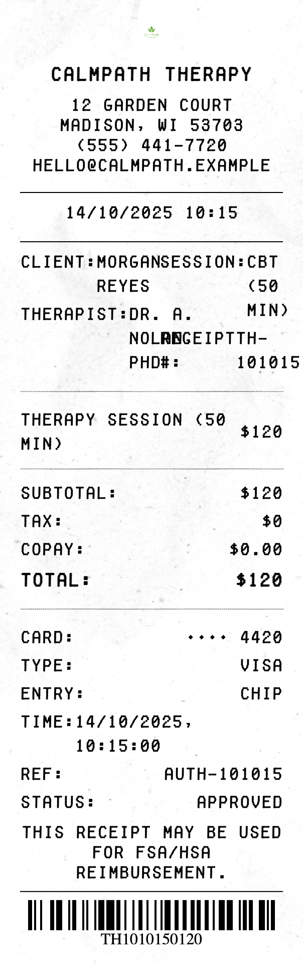 Therapy Receipt - Professional receipt template preview