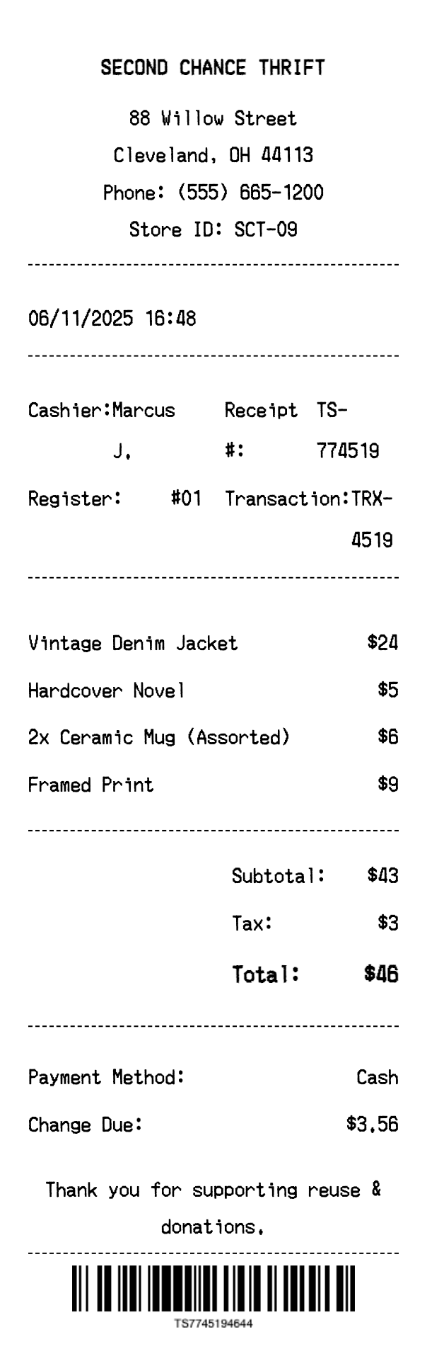 Thrift Store Receipt - Professional receipt template preview