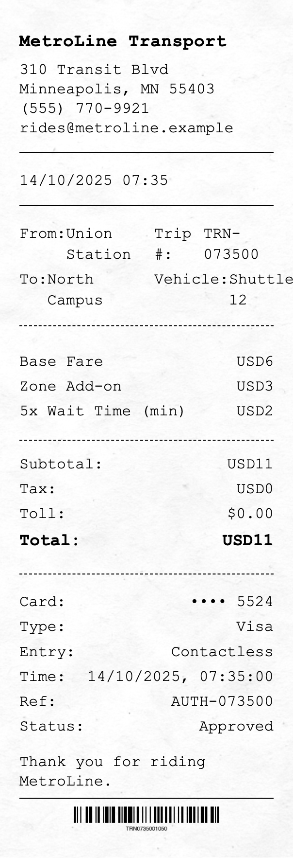 Transportation Receipt - Professional receipt template preview
