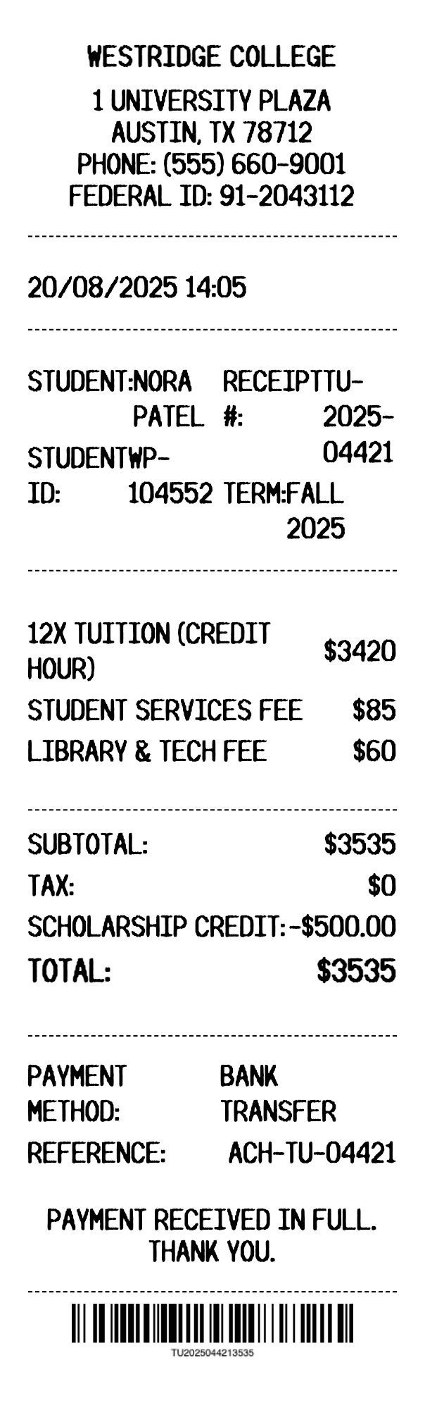 Tuition Fee Receipt - Professional receipt template preview